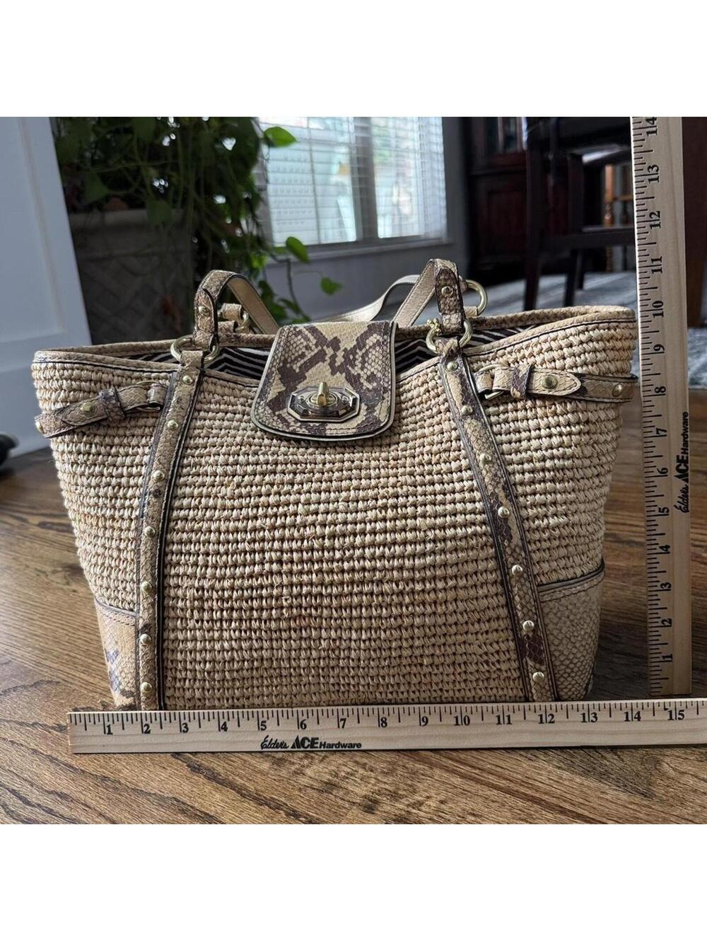 Coach Python Straw Natalie Tote Bag - Picture 7 of 8
